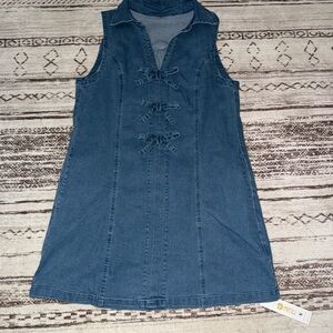 Sleeveless Denim Dress with Front Tie Details - Blue